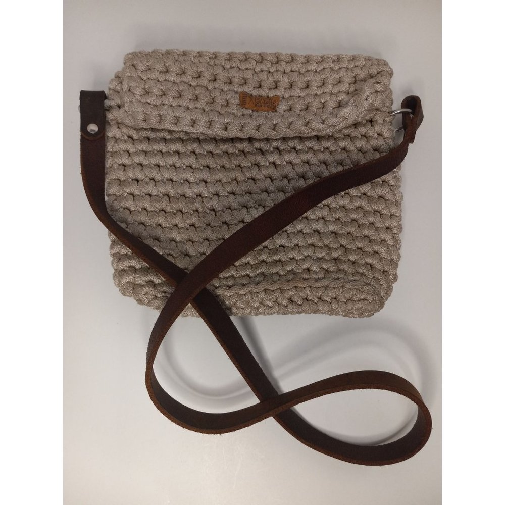 Little Birdie Design Studio Beige Small Crochet Leather Casual Boho Crossbody Ba